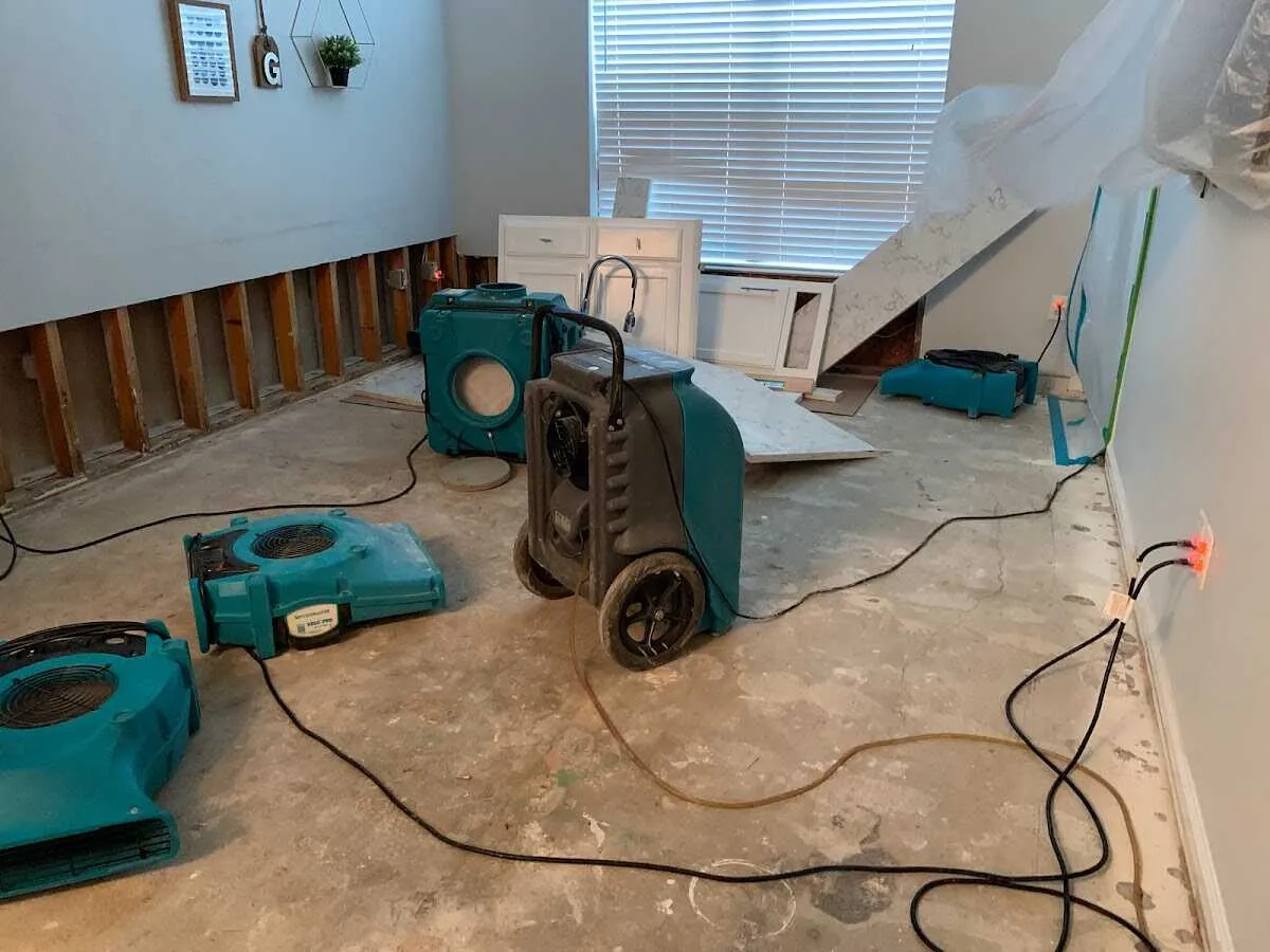 Dehumidifier in flood-cut room for Water Damage Restoration in Goulds